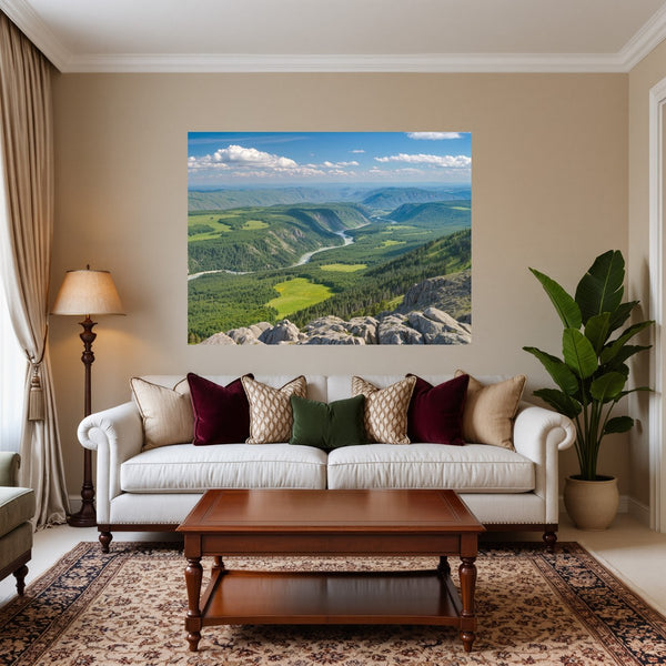 Poster Wandbild Berglandschaft im Sommer fuer Wohnzimmer warmeFarben Querformat