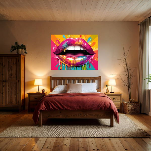 Poster Wandbild Bunte Lippen B-00014 fuer Schlafzimmer warmeFarben Querformat