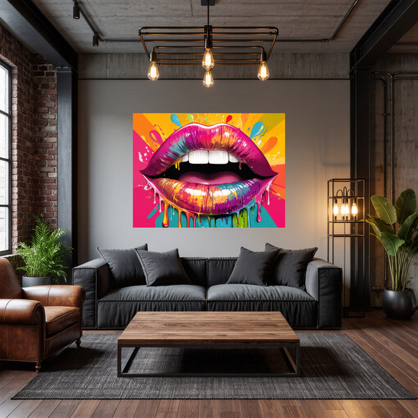Poster Wandbild Bunte Lippen B-00014 fuer Wohnzimmer dunkelanthrazit Querformat