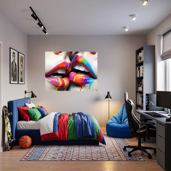 Poster Wandbild Bunte Lippenkunst B-00028 fuer Jugendzimmer warmeFarben Querformat