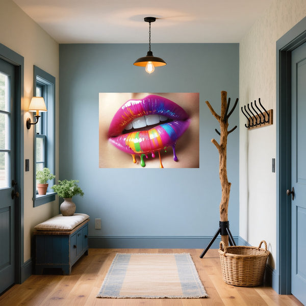 Poster Wandbild Bunte Lippenkunst fuer Flur und Eingang blau Querformat