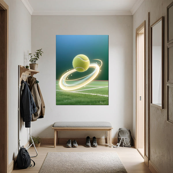 Poster Wandbild Dynamischer Tennis-Moment fuer Flur und Eingang dunkelanthrazit Hochformat