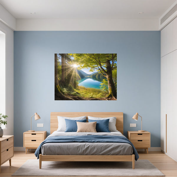 Poster Wandbild Friedliche Naturansicht fuer Schlafzimmer blau Querformat