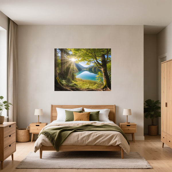 Poster Wandbild Friedliche Naturansicht fuer Schlafzimmer gruen Querformat