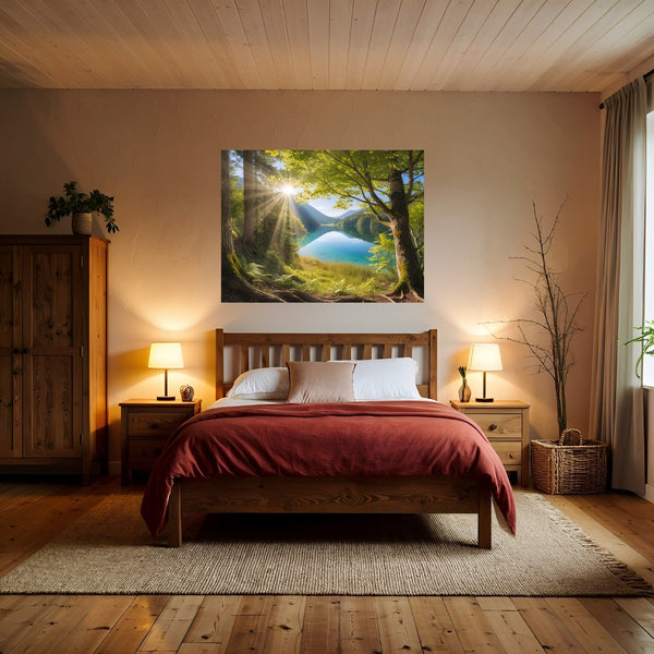 Poster Wandbild Friedliche Naturansicht fuer Schlafzimmer warmeFarben Querformat