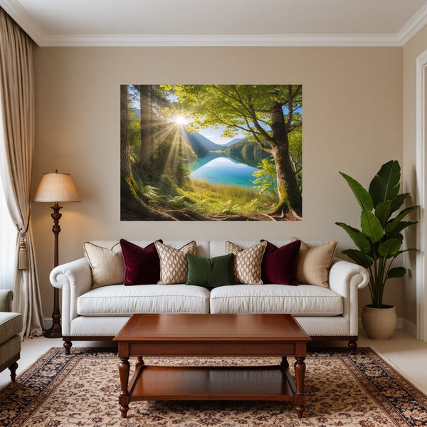 Poster Wandbild Friedliche Naturansicht fuer Wohnzimmer warmeFarben Querformat