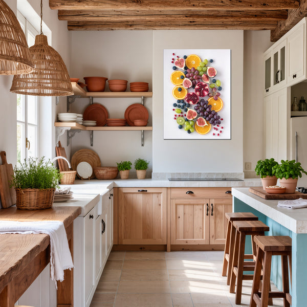 Poster Wandbild Fruchtige Vielfalt fuer Kueche und Esszimmer warmeFarben Hochformat