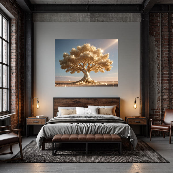 Poster Wandbild Glänzender Baum in der Natur fuer Schlafzimmer dunkelanthrazit Querformat