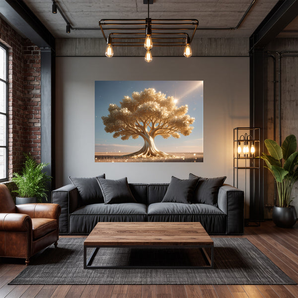 Poster Wandbild Glänzender Baum in der Natur fuer Wohnzimmer dunkelanthrazit Querformat