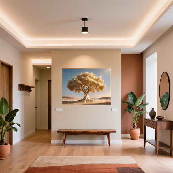Poster Wandbild Goldener Baum in der Natur fuer Flur und Eingang warmeFarben Querformat
