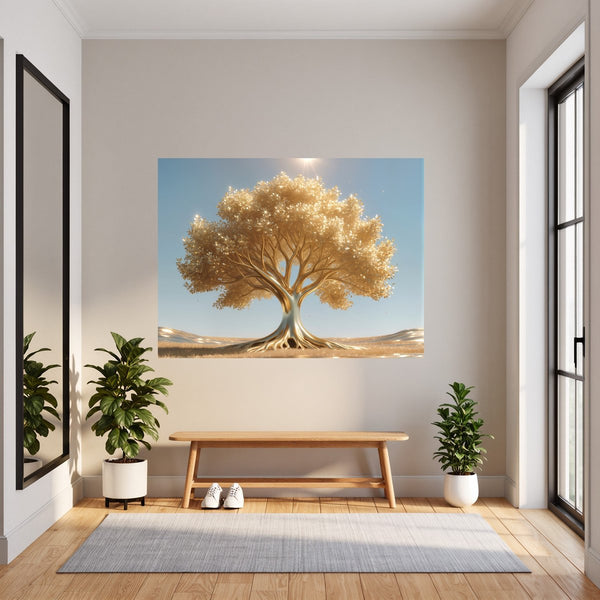 Poster Wandbild Goldener Baum unter blauem Himmel fuer Flur und Eingang dunkelanthrazit Querformat
