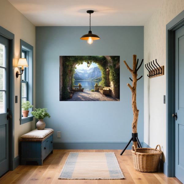 Poster Wandbild Idyllische Berglandschaft fuer Flur und Eingang blau Querformat