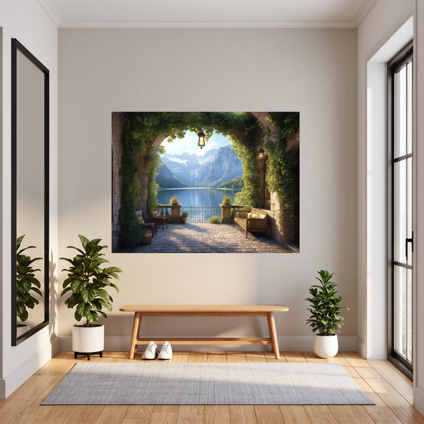 Poster Wandbild Idyllische Berglandschaft fuer Flur und Eingang dunkelanthrazit Querformat