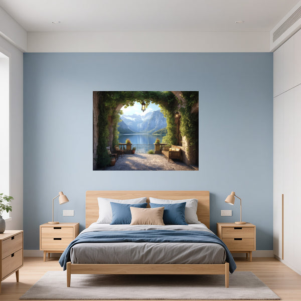 Poster Wandbild Idyllische Berglandschaft fuer Schlafzimmer blau Querformat