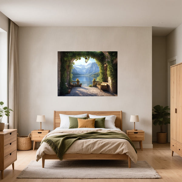 Poster Wandbild Idyllische Berglandschaft fuer Schlafzimmer gruen Querformat