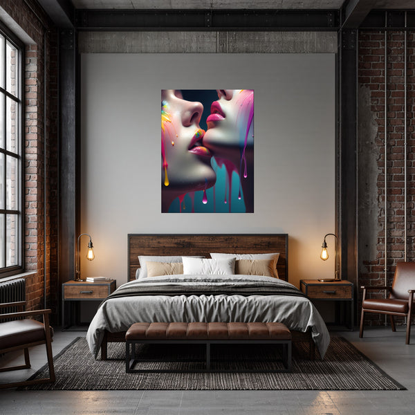 Poster Wandbild Kunst der Berührung fuer Schlafzimmer dunkelanthrazit Hochformat