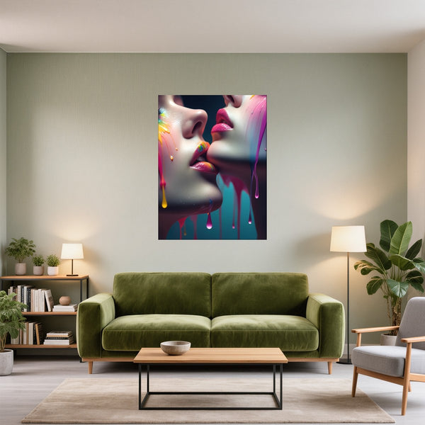 Poster Wandbild Kunst der Berührung fuer Wohnzimmer gruen Hochformat