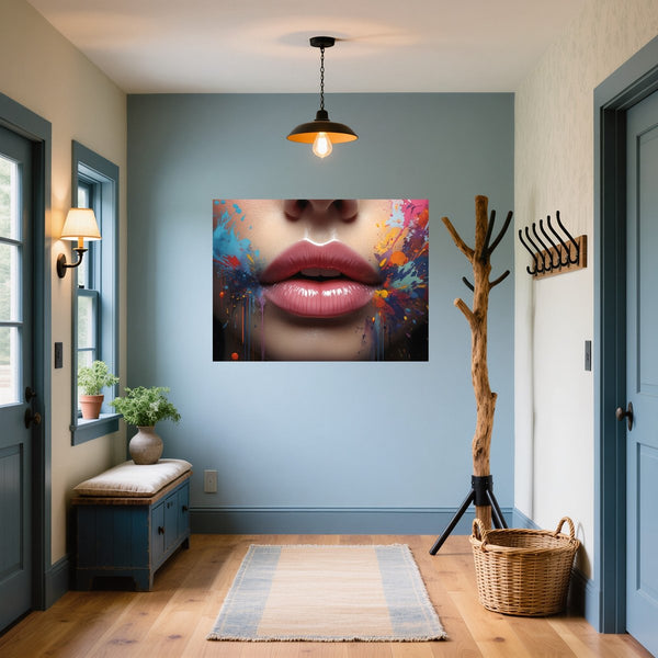 Poster Wandbild Lebendige Lippen B-00018 fuer Flur und Eingang blau Querformat