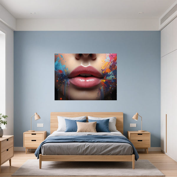 Poster Wandbild Lebendige Lippen B-00018 fuer Schlafzimmer blau Querformat