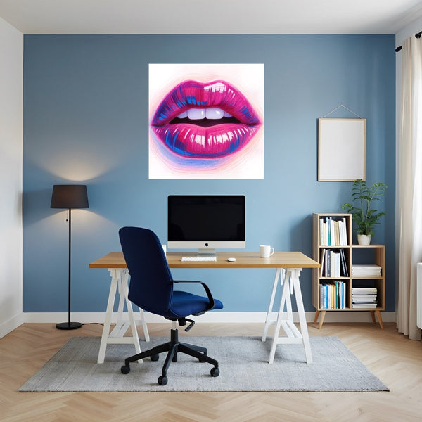 Poster Wandbild Lebendige Lippen fuer Buero und Arbeitszimmer blau Quadrat
