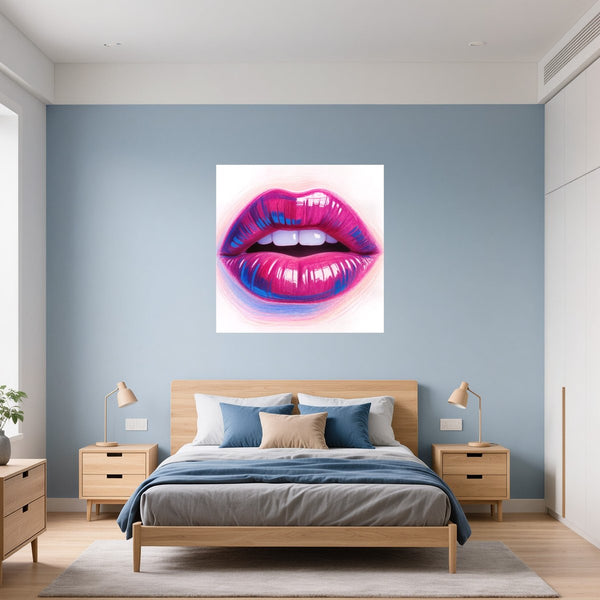 Poster Wandbild Lebendige Lippen fuer Schlafzimmer blau Quadrat