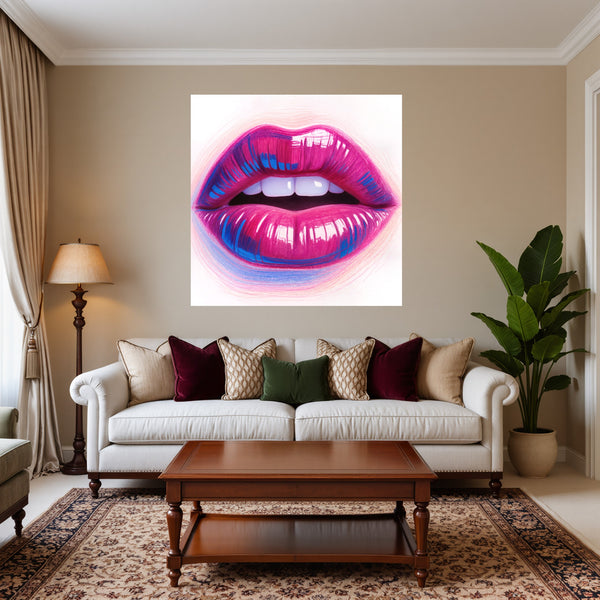Poster Wandbild Lebendige Lippen fuer Wohnzimmer warmeFarben Quadrat