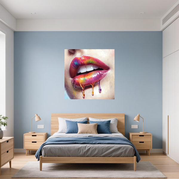 Poster Wandbild Lebendige Lippen mit Farbträumen fuer Schlafzimmer blau Quadrat