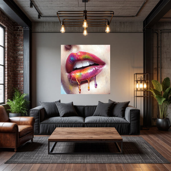 Poster Wandbild Lebendige Lippen mit Farbträumen fuer Wohnzimmer dunkelanthrazit Quadrat