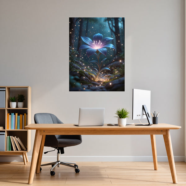 Poster Wandbild Leuchtende Blüte im Wald fuer Buero und Arbeitszimmer warmeFarben Hochformat