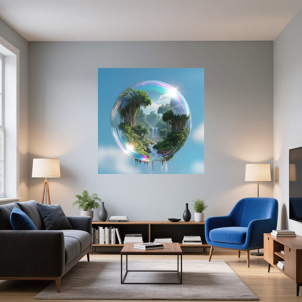 Poster Wandbild Magische Natur in einer Seifenblase fuer Wohnzimmer blau Quadrat