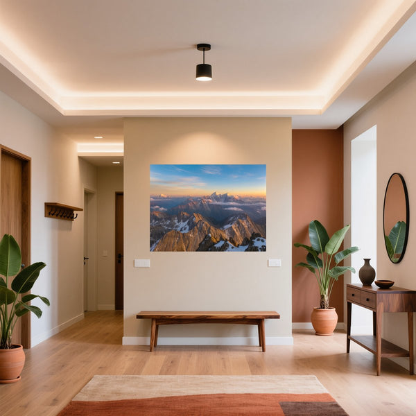 Poster Wandbild Majestätische Berglandschaft fuer Flur und Eingang warmeFarben Querformat
