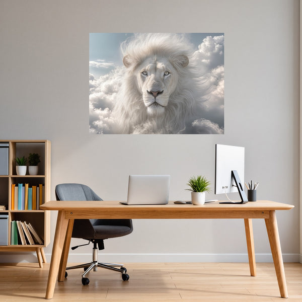 Poster Wandbild Majestätischer Löwe im Himmel fuer Büro- und Arbeitszimmer dunkelanthrazit Querformat