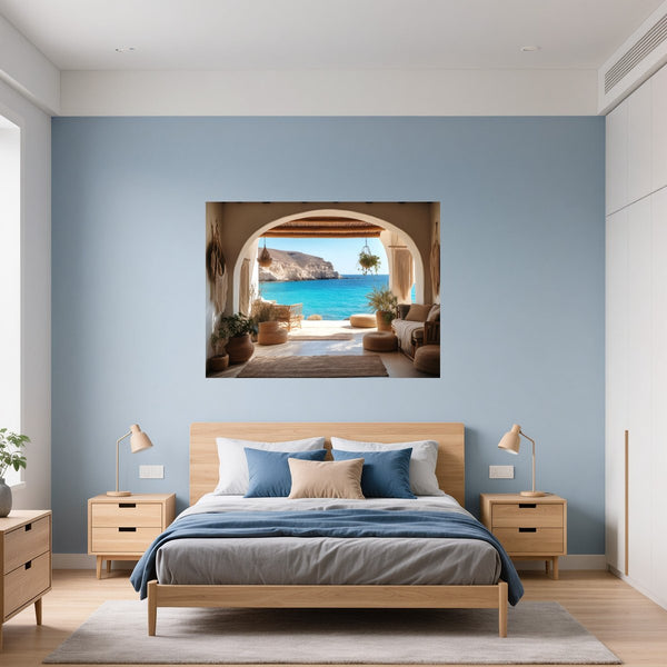 Poster Wandbild Mediterranes Paradies fuer Schlafzimmer blau Querformat