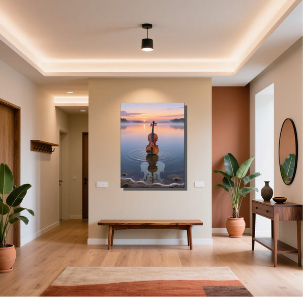 Poster Wandbild Melodien des Sonnenaufgangs fuer Flur und Eingang warmeFarben Hochformat