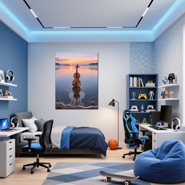 Poster Wandbild Melodien des Sonnenaufgangs fuer Jugendzimmer blau Hochformat
