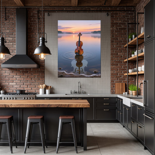 Poster Wandbild Melodien des Sonnenaufgangs fuer Kueche und Esszimmer dunkelanthrazit Hochformat