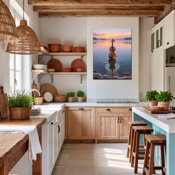 Poster Wandbild Melodien des Sonnenaufgangs fuer Kueche und Esszimmer warmeFarben Hochformat