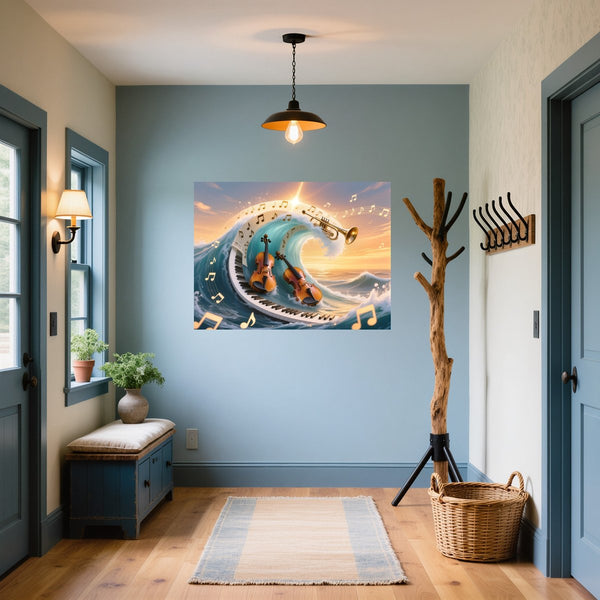 Poster Wandbild Musik und Wellen fuer Flur und Eingang blau Querformat