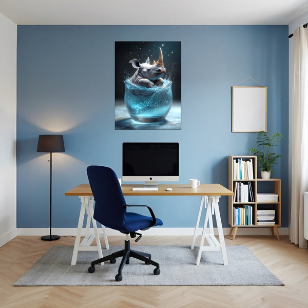 Poster Wandbild Rhinoliebe im Glas fuer Buero und Arbeitszimmer blau Hochformat