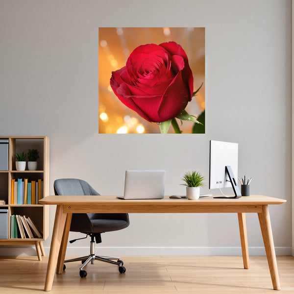 Poster Wandbild Rote Rose in voller Blüte B-00017 fuer Buero und Arbeitszimmer warmeFarben Quadrat
