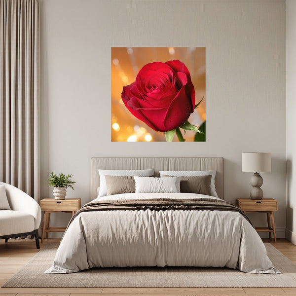 Poster Wandbild Rote Rose in voller Blüte B-00017 fuer Schlafzimmer grauoderbeige Quadrat