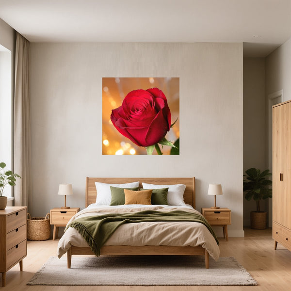 Poster Wandbild Rote Rose in voller Blüte B-00017 fuer Schlafzimmer gruen Quadrat