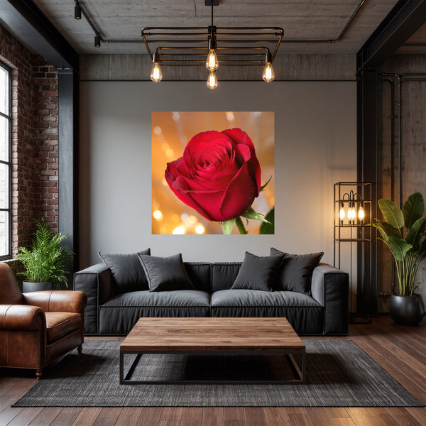 Poster Wandbild Rote Rose in voller Blüte B-00017 fuer Wohnzimmer dunkelanthrazit Quadrat