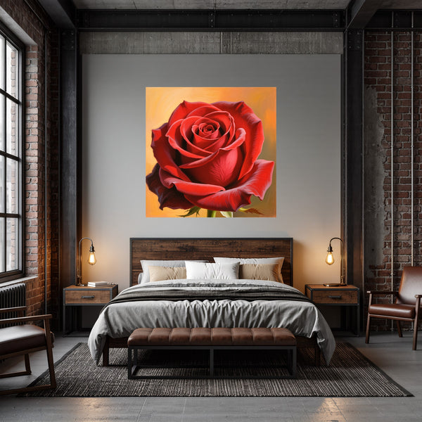 Poster Wandbild Rote Rose in voller Blüte fuer Schlafzimmer dunkelanthrazit Quadrat