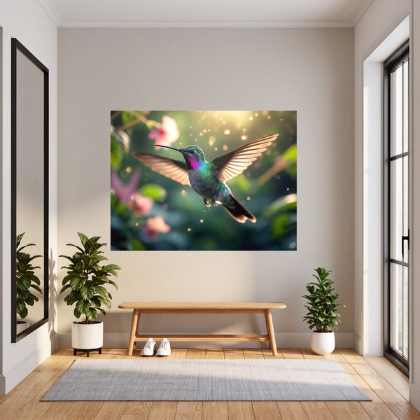 Poster Wandbild Schwebender Kolibri fuer Flur und Eingang dunkelanthrazit Querformat