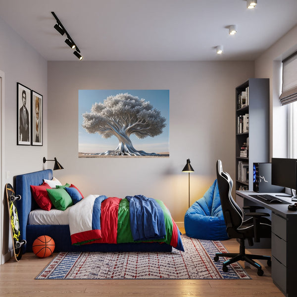 Poster Wandbild Silberner Baum fuer Jugendzimmer warmeFarben Querformat