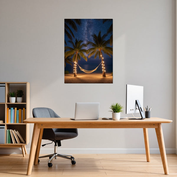 Poster Wandbild Sternenhimmel über der Hängematte fuer Buero und Arbeitszimmer dunkelanthrazit Hochformat