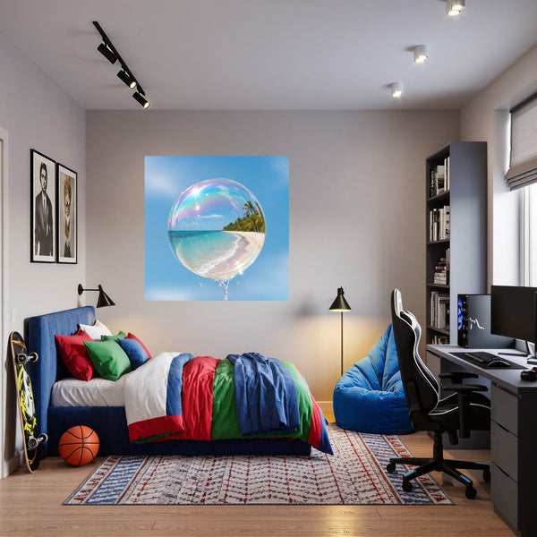 Poster Wandbild Traumhafte Strandansicht in einer Seifenblase fuer Jugendzimmer warmeFarben Quadrat