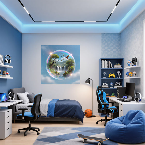 Poster Wandbild Tropische Traumwelt fuer Jugendzimmer blau Quadrat