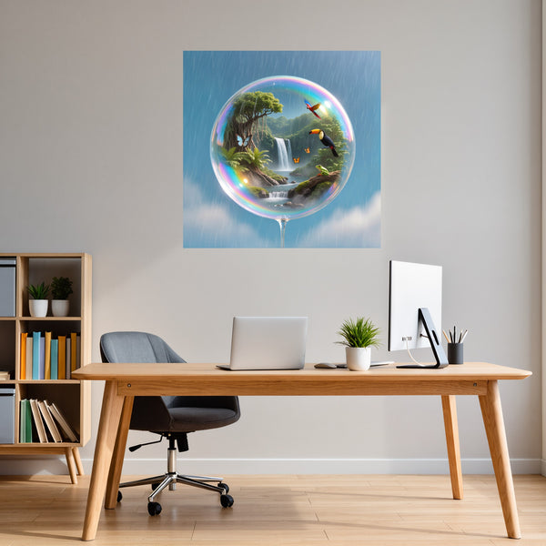 Poster Wandbild Tropischer Traum in einer Seifenblase fuer Buero und Arbeitszimmer warmeFarben Quadrat